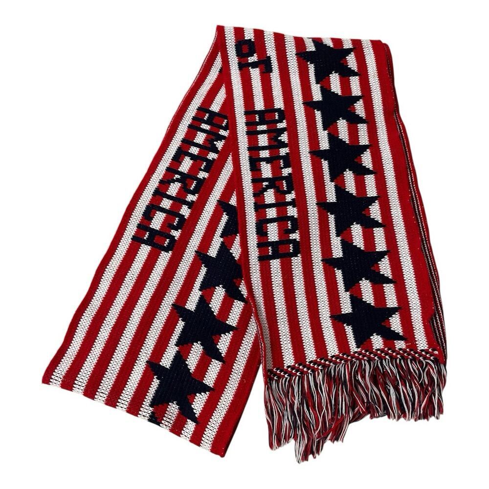 Vintage Knitmakers USA United States of America Patriotic Knit Scarf 8 X 84